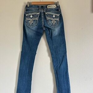 Rock Revival Jeans Bluebell Easy Straight Leg Low Rise Bling Womens 27 Blue Y2K